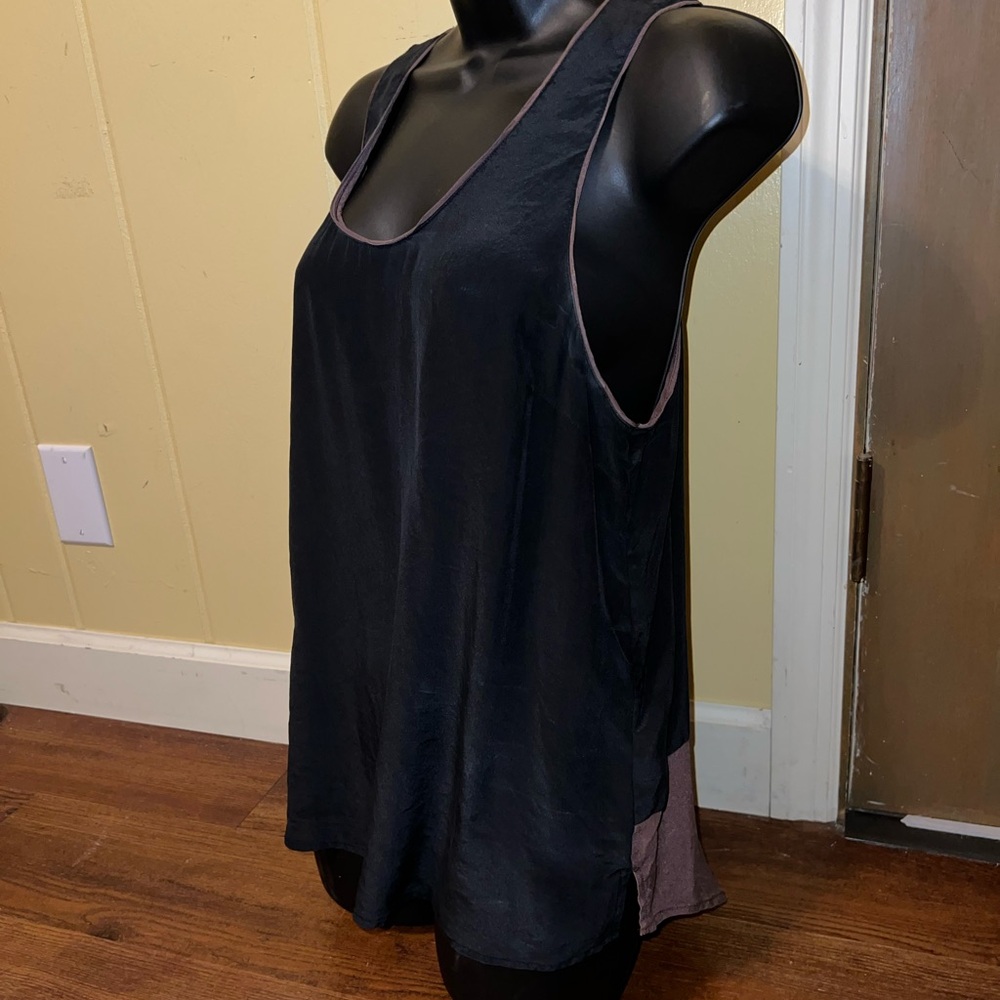 Maeve Anthropologie Black Brown Chic Silk Colorblock High Low Tank Top Size 12 - Picture 6 of 10